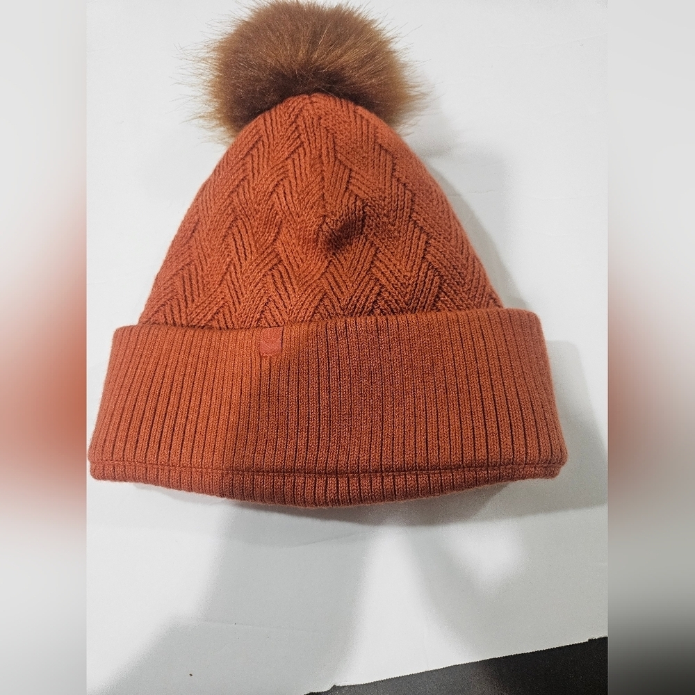 Lululemon Chevron Knit Pom Beanie Wool Fleece Lined O/S Canyon Orange CAYO 50758